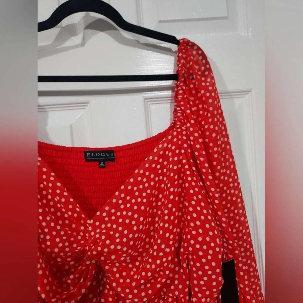 NWOT Eloquii Red & White Polka Dot Twisted Bodice Mini Dress in Size 26 - Picture 4 of 13